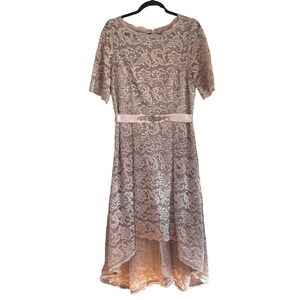Adrianna Papell Mocha Lace High-Low Formal Dress Mother of‎ Bride Groom 14